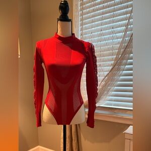 Zara Red Lace Sleeve Women's Top